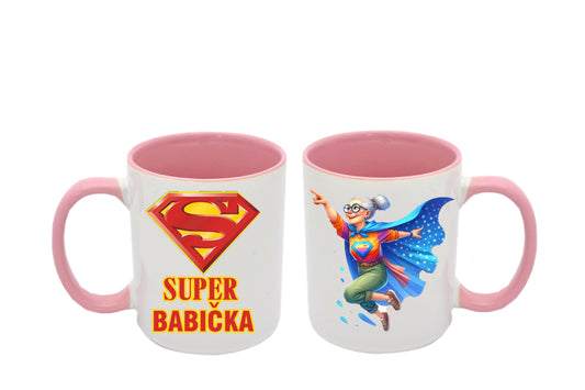 Hrnek bílý s růžový uchem - Super bábika 2