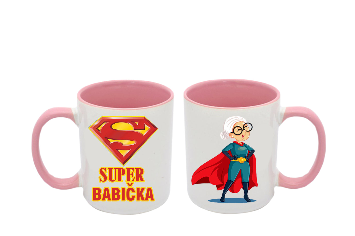 Hrnek bílý s růžový uchem - Super bábika