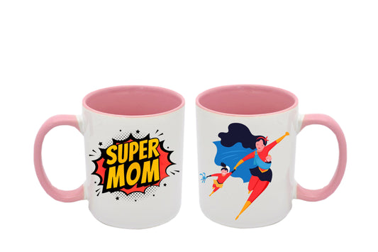 Hrnek bílý s růžový uchem - Super Mom