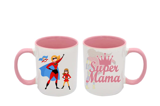 Hrnek bílý s růžový uchem - Super Mama