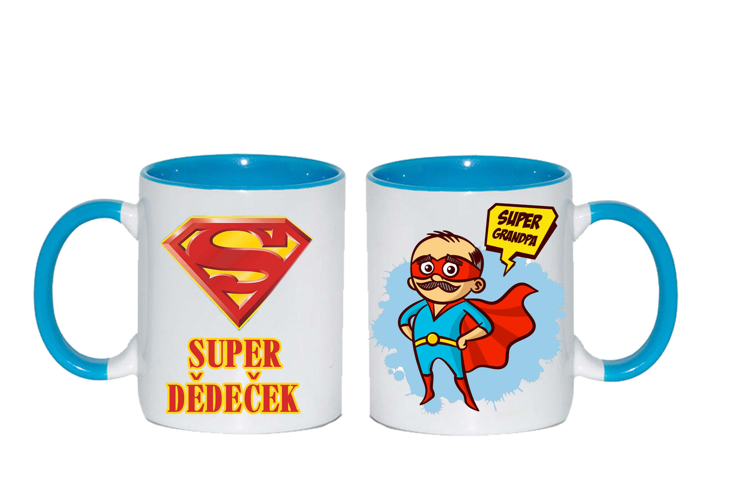 Hrnek bílý s modrý uchem - Super Dědeček