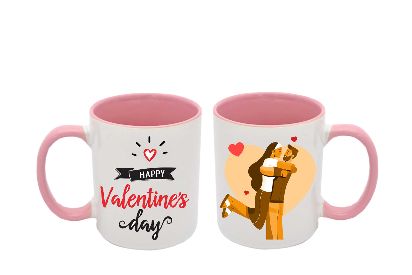 Hrnek bílý s růžový uchem - #1 Happy Valentine's day