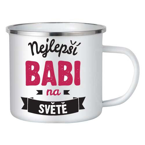 Hrnek kovový bílý - Nejlepší babi na světě