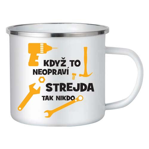 Hrnek kovový bílý - Když to neopraví Strejda, tak nikdo